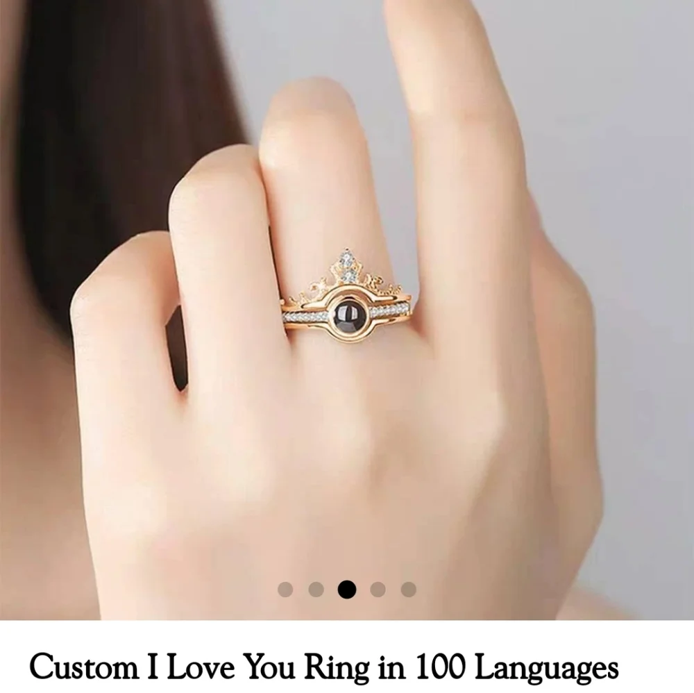 New 2 in 1 I Love You 100 Languages Crown Light Projection Knuckle Ring._8